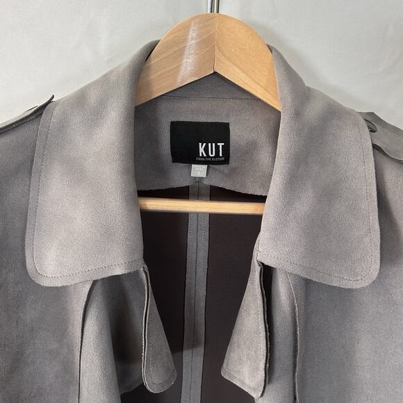 KUT from the Kloth Moto Jacket Gray Faux Suede Waterfall Size Small - Picture 3 of 6